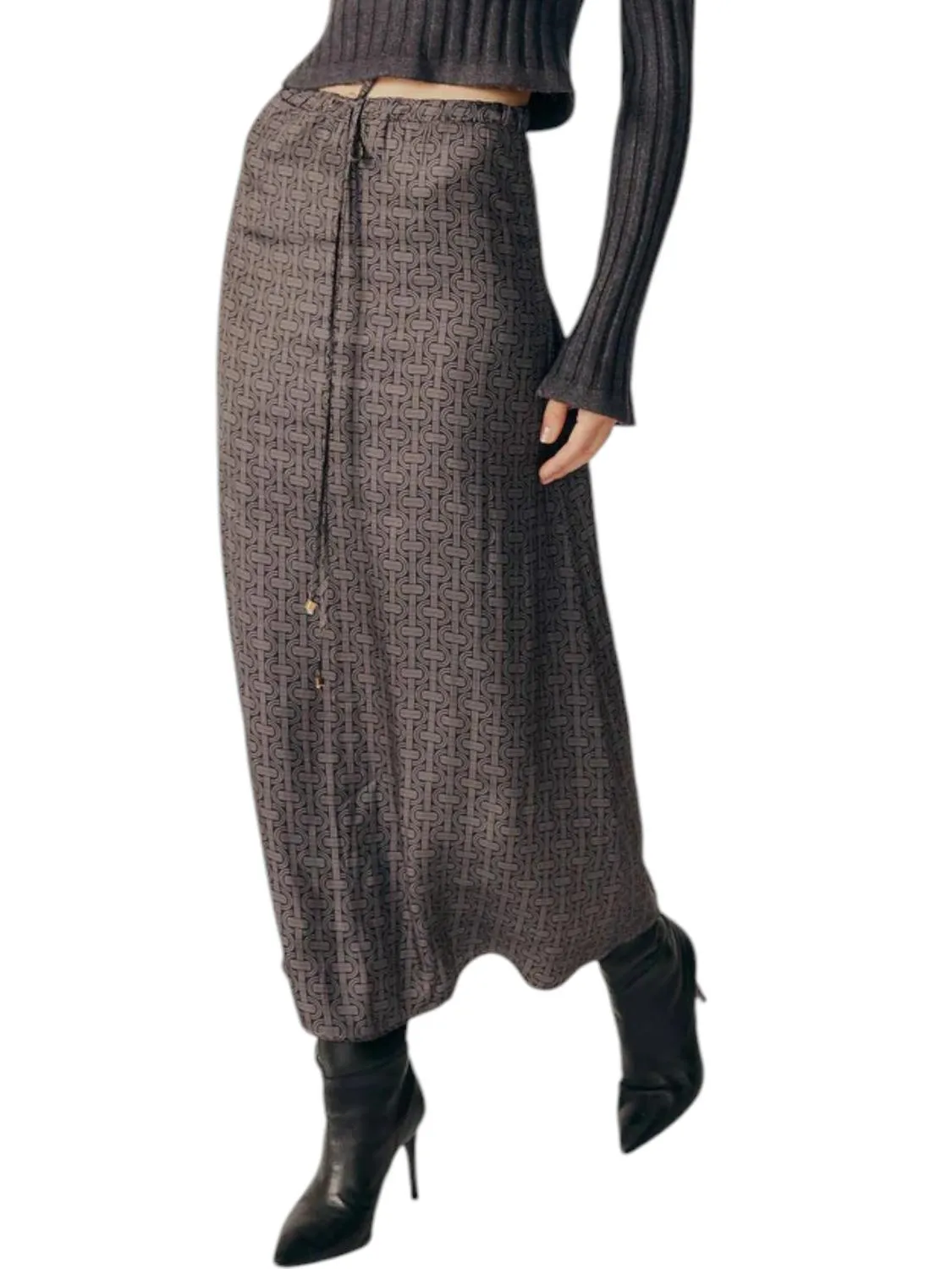 Paeonia Midi Skirt In Brown