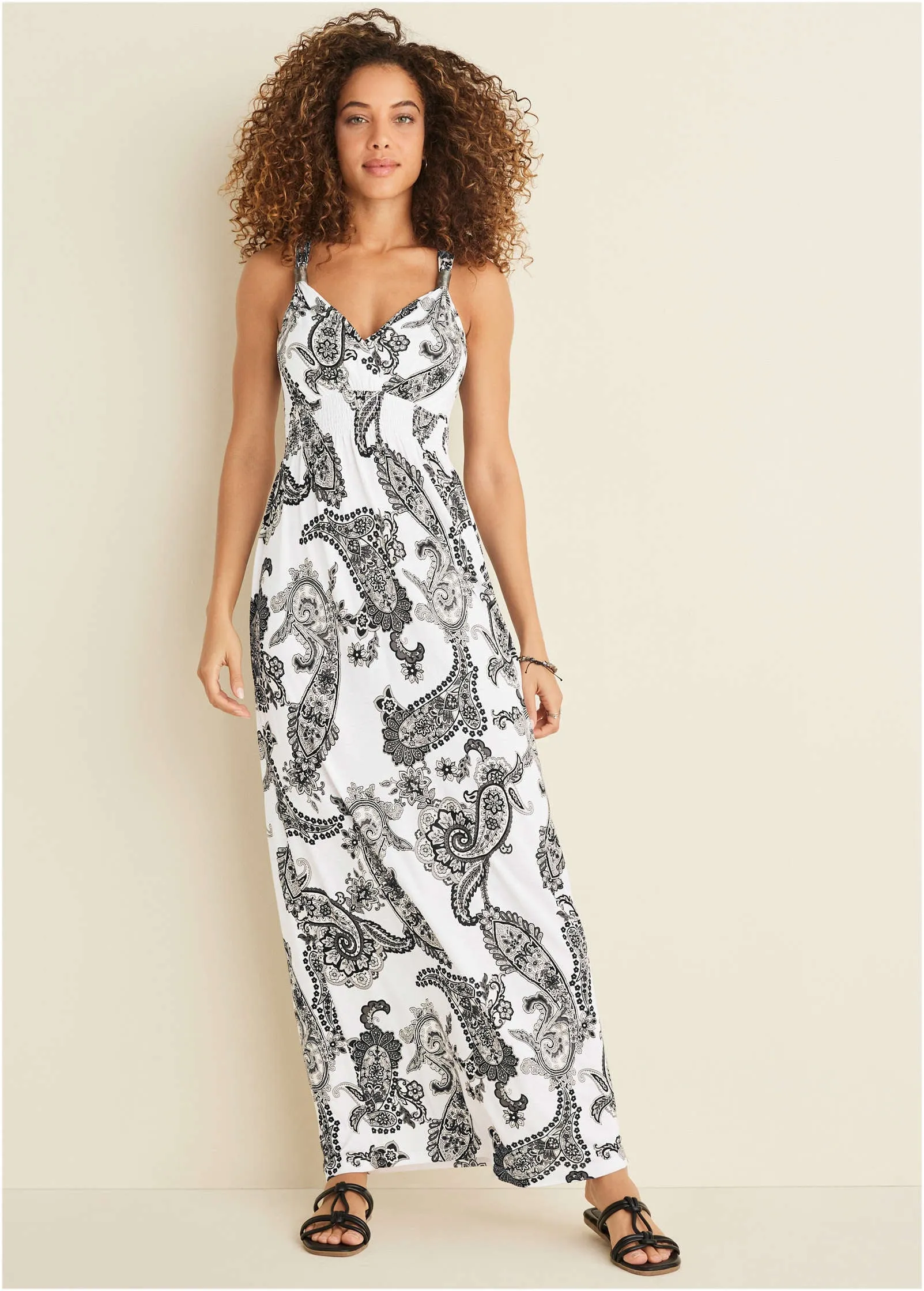 Paisley Print Maxi Dress - Black & White