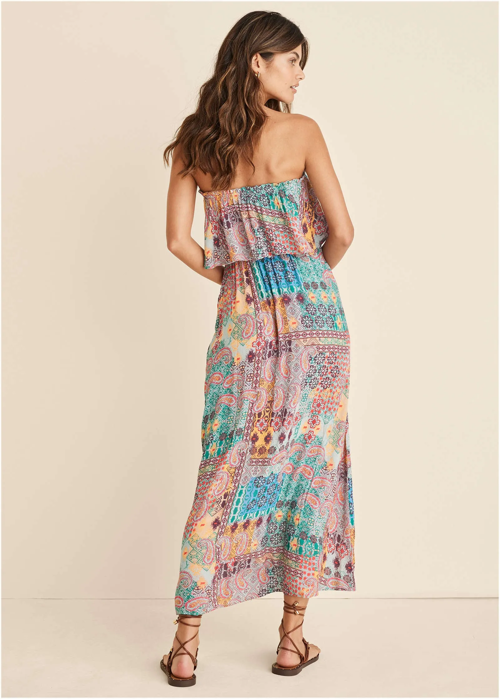 Paisley Print Maxi Dress - Blue & Orange