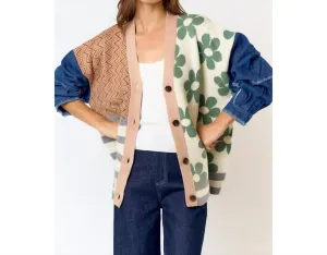 Patchwork Denim Sleeve Cardigan In Multi