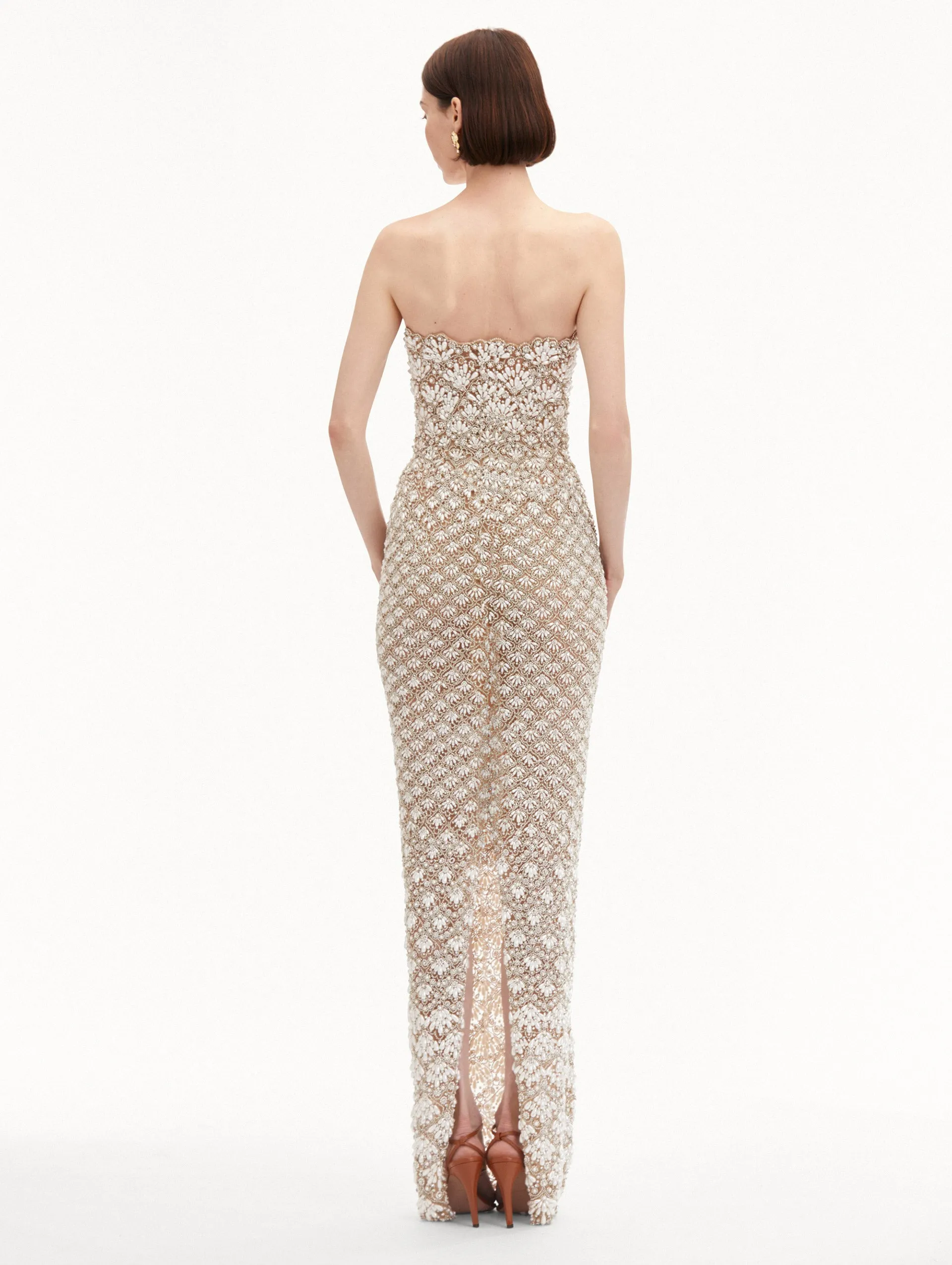 Pearl Embroidered Scallop Gown