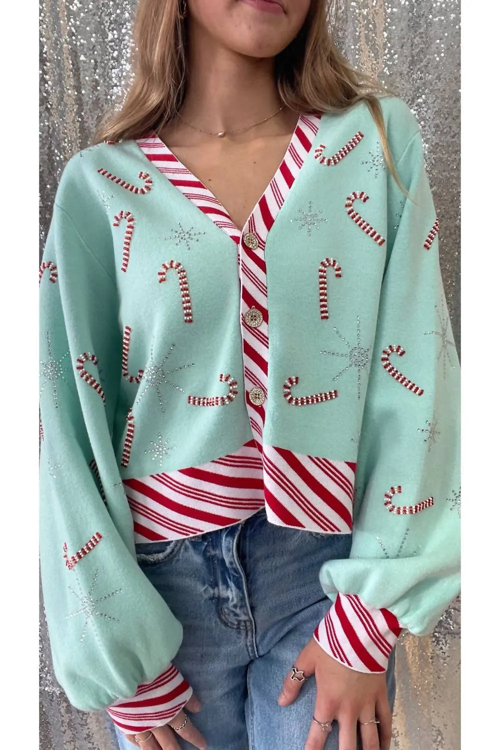Peppermint Candy Cardigan In Green