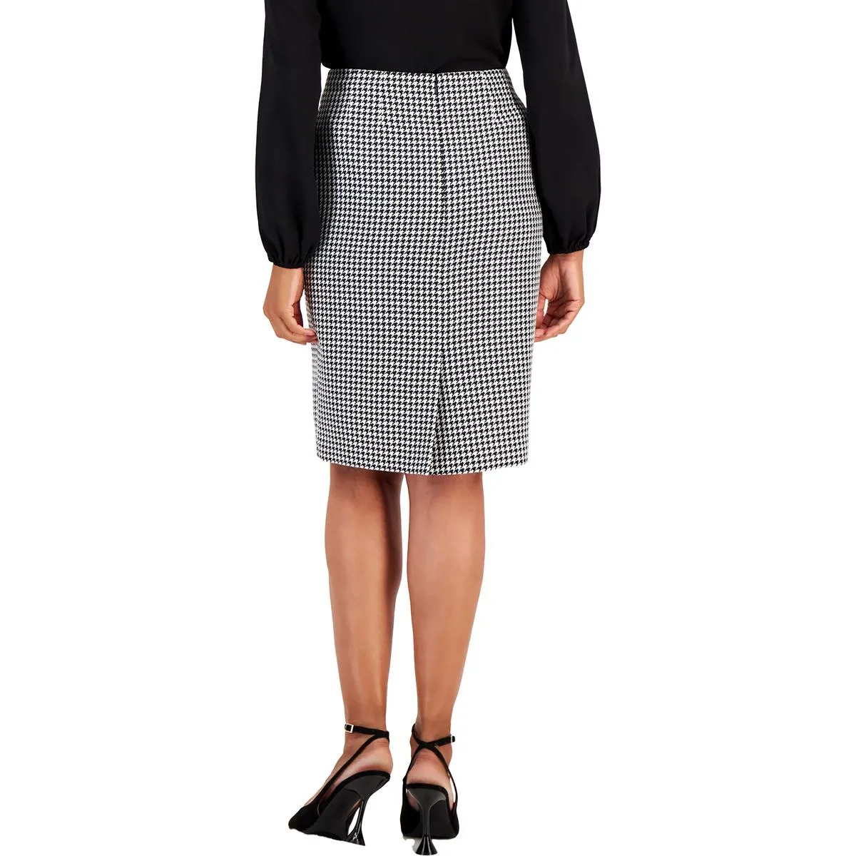 Petites Womens Hidden Back Zipper Houndstooth Pencil Skirt