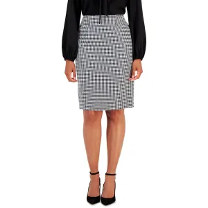 Petites Womens Hidden Back Zipper Houndstooth Pencil Skirt