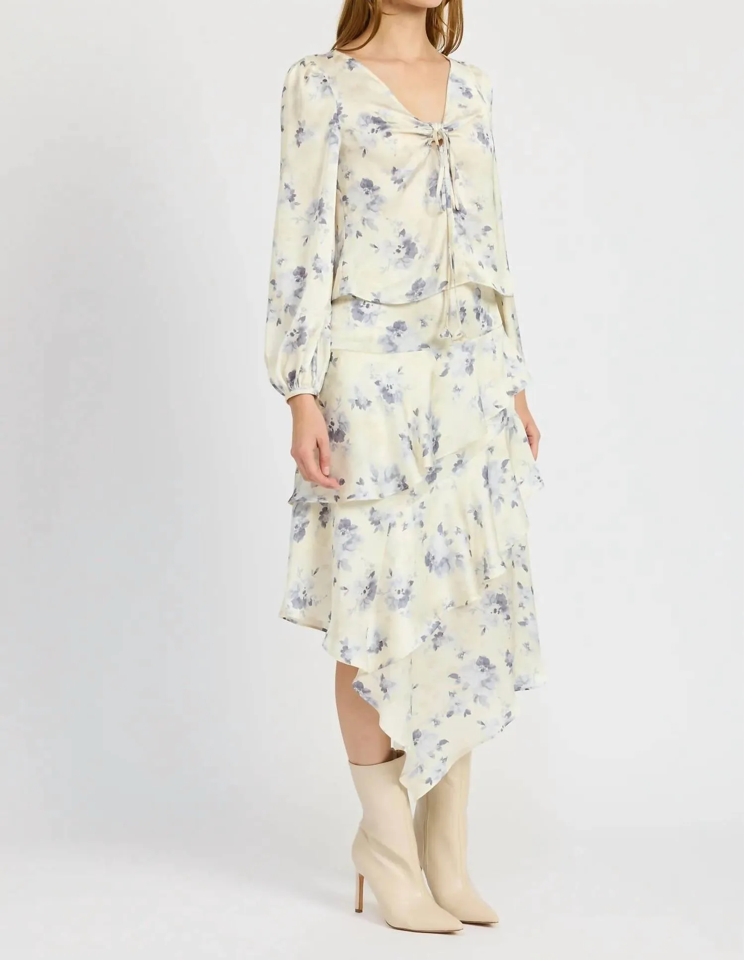 Petra Midi Skirt In Ivory Blue Gray