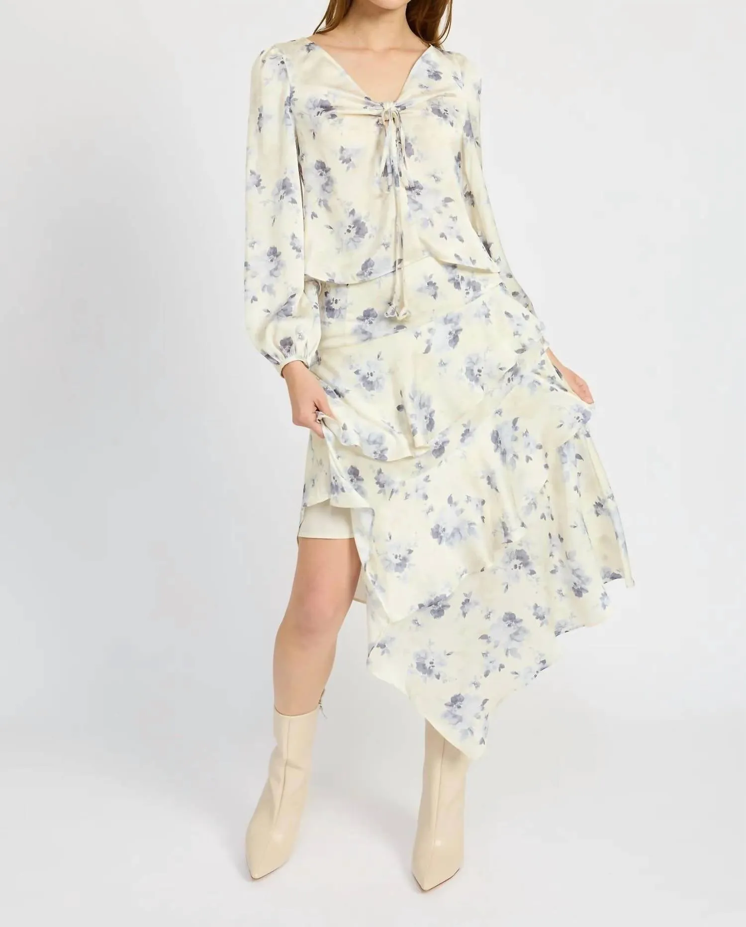 Petra Midi Skirt In Ivory Blue Gray