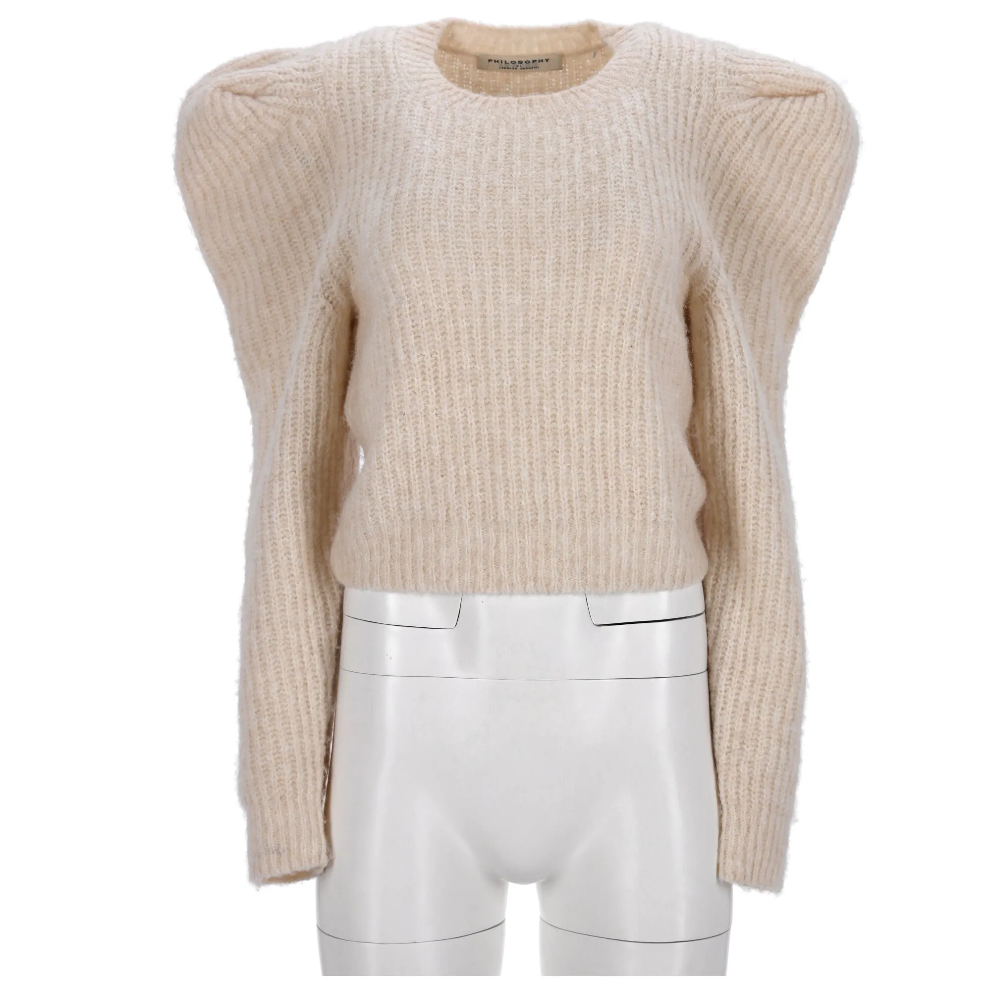 Philosophy di Lorenzo Serafini Ribbed Knit Cropped Pullover In Cream Acrylic