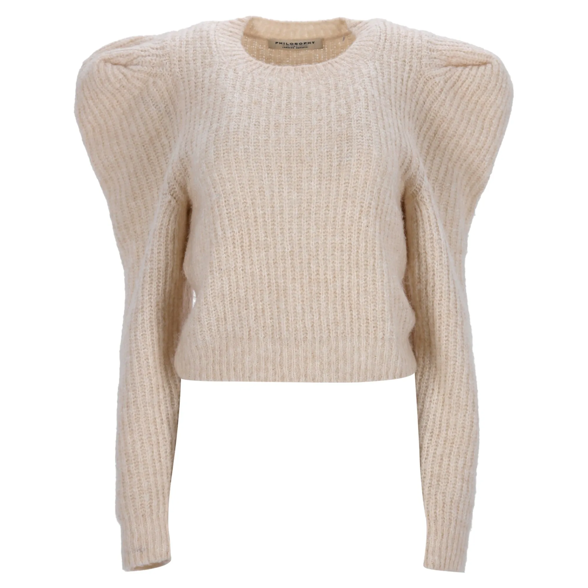 Philosophy di Lorenzo Serafini Ribbed Knit Cropped Pullover In Cream Acrylic