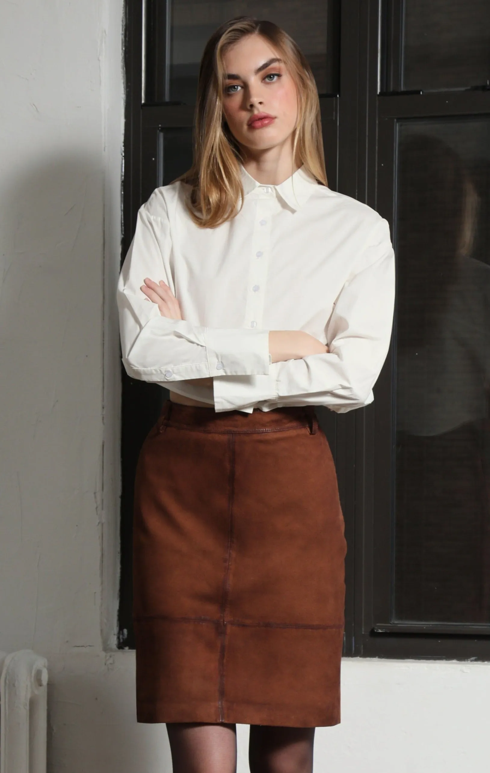 Piper Skirt, Cognac Suede - Leather