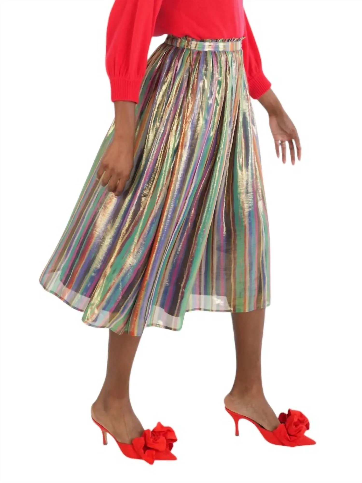 Pleated Midi Skirt In Tinsel Metallic