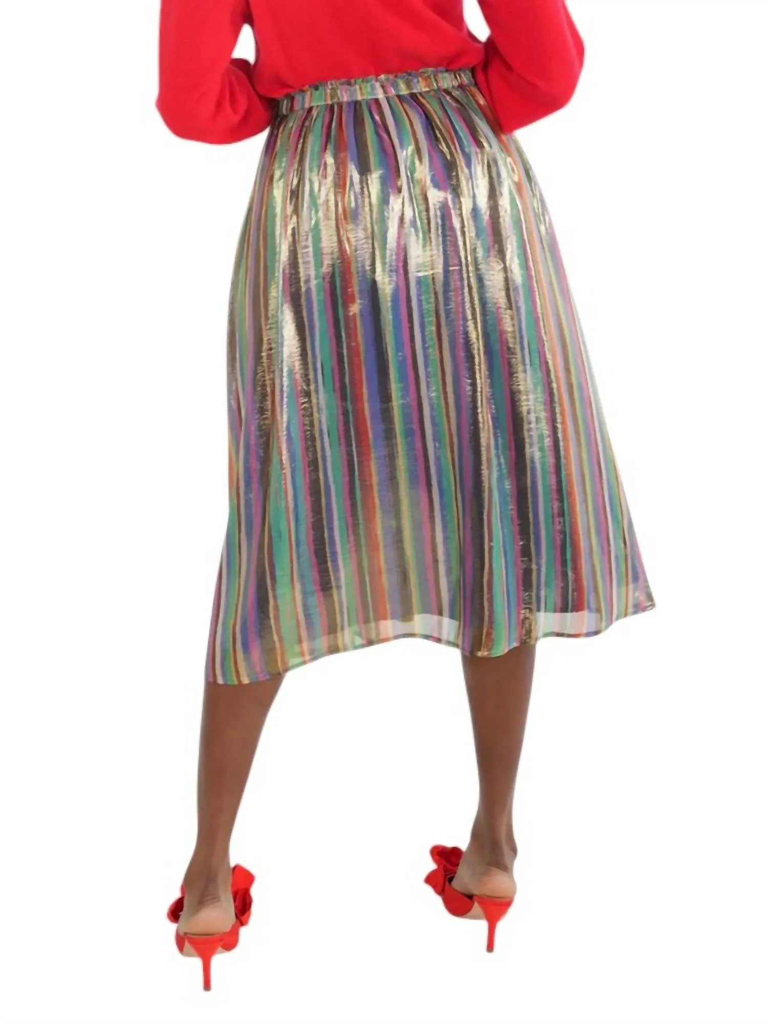 Pleated Midi Skirt In Tinsel Metallic