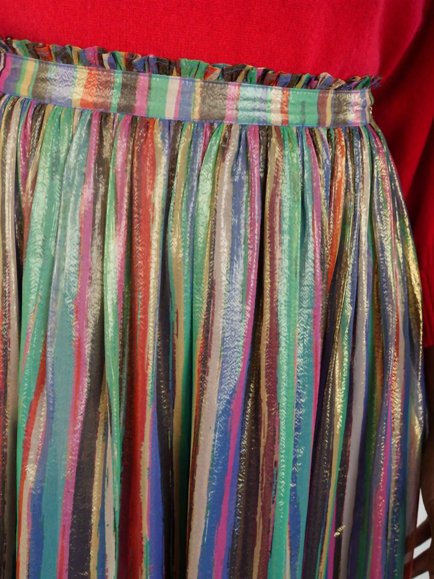 Pleated Midi Skirt In Tinsel Metallic