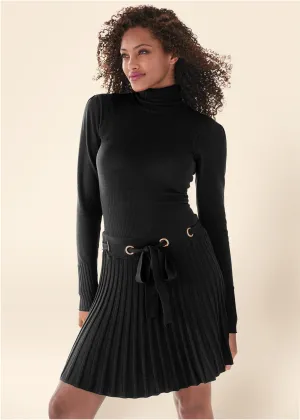 Pleated Sweater Dress - Black