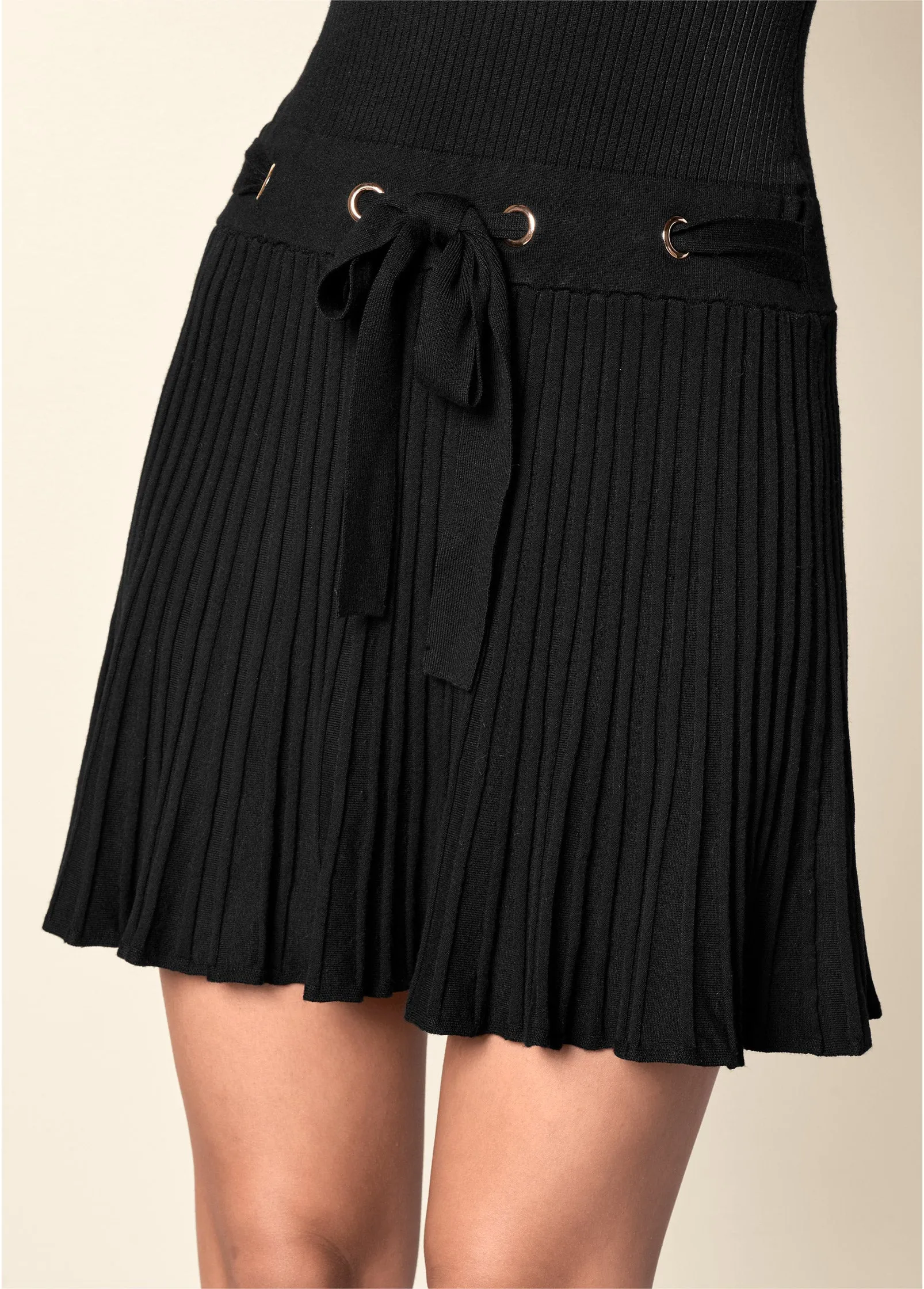 Pleated Sweater Dress - Black