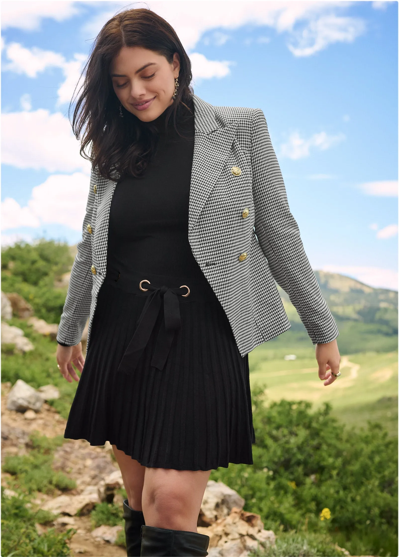 Pleated Sweater Dress - Black
