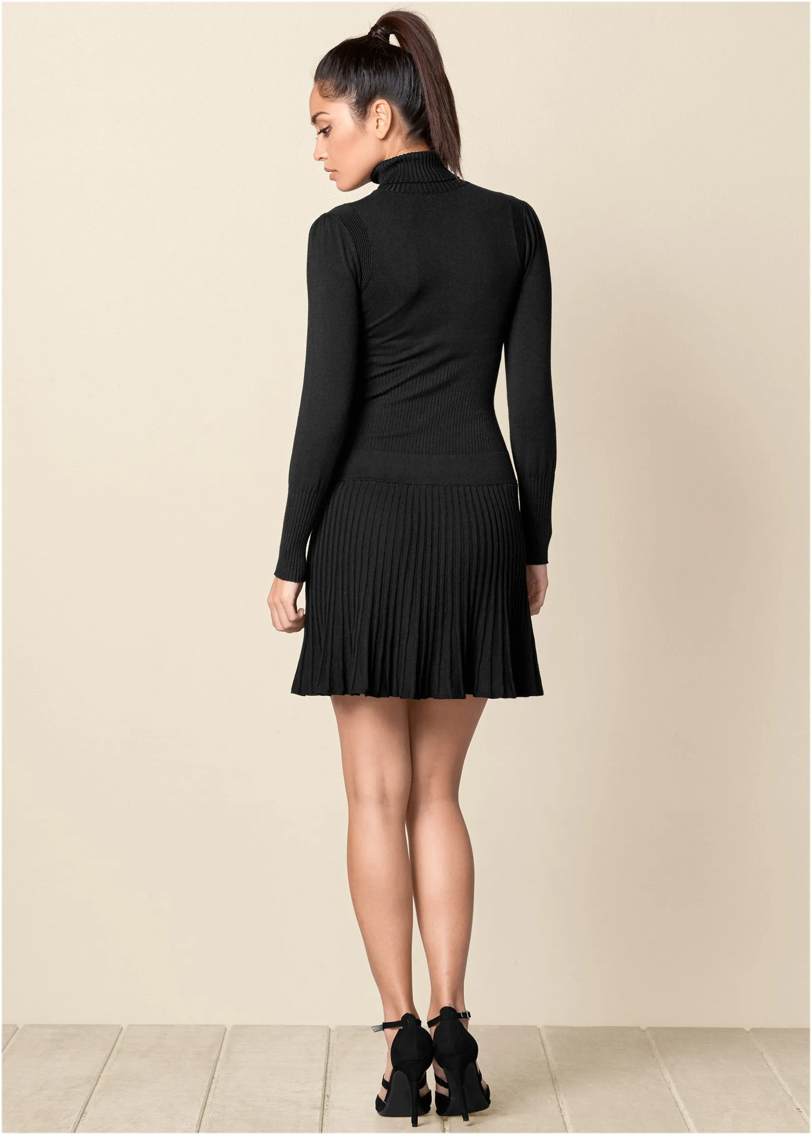 Pleated Sweater Dress - Black