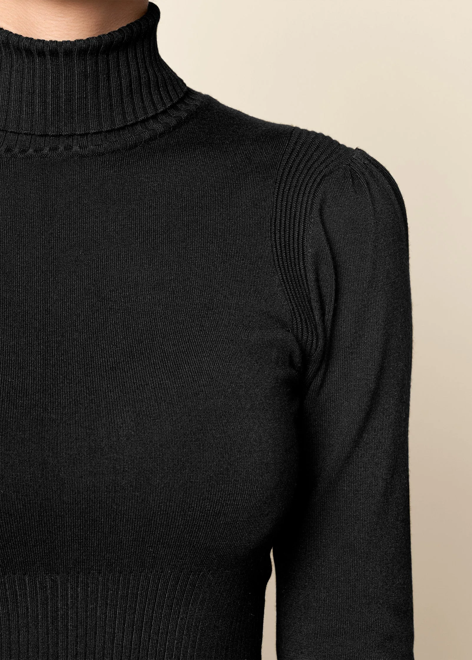 Pleated Sweater Dress - Black