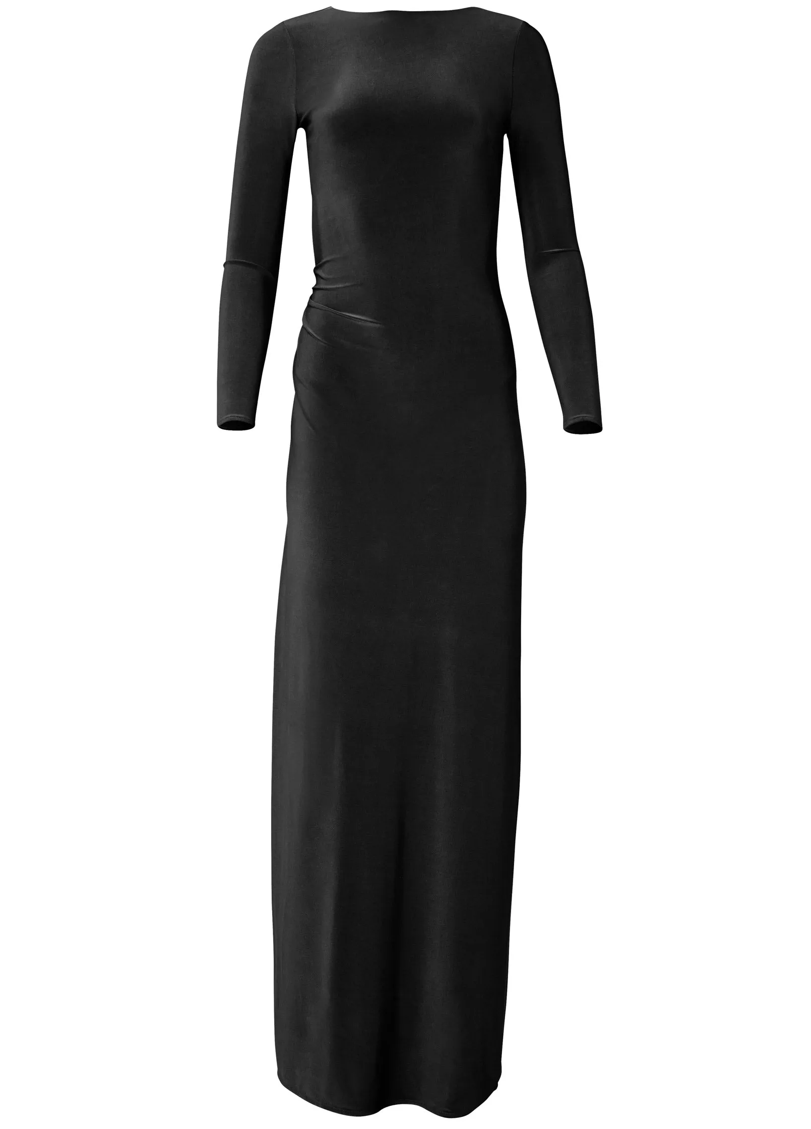 Plunging Back Long Dress - Black