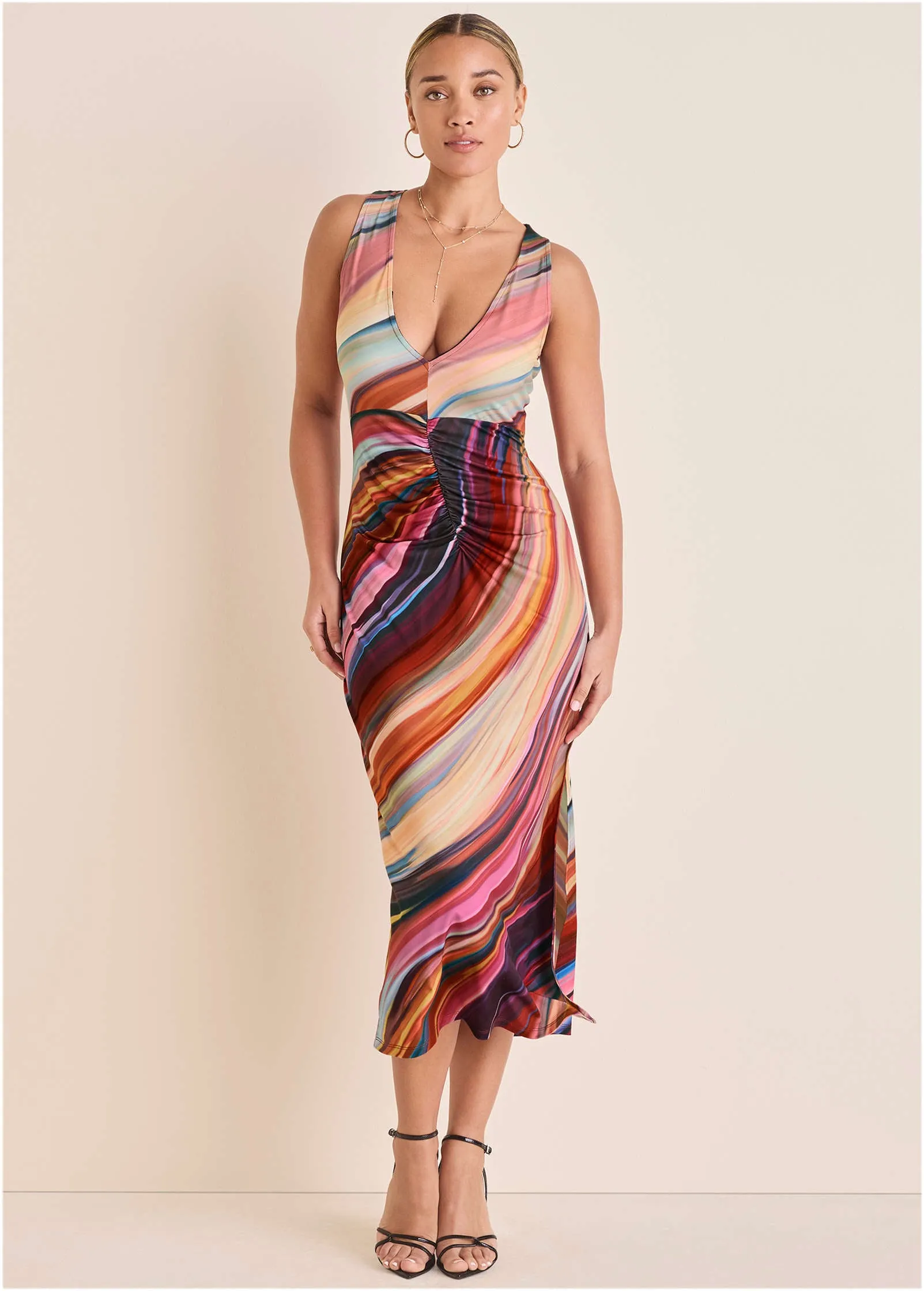 Plunging Maxi Dress  - Dark Rainbow