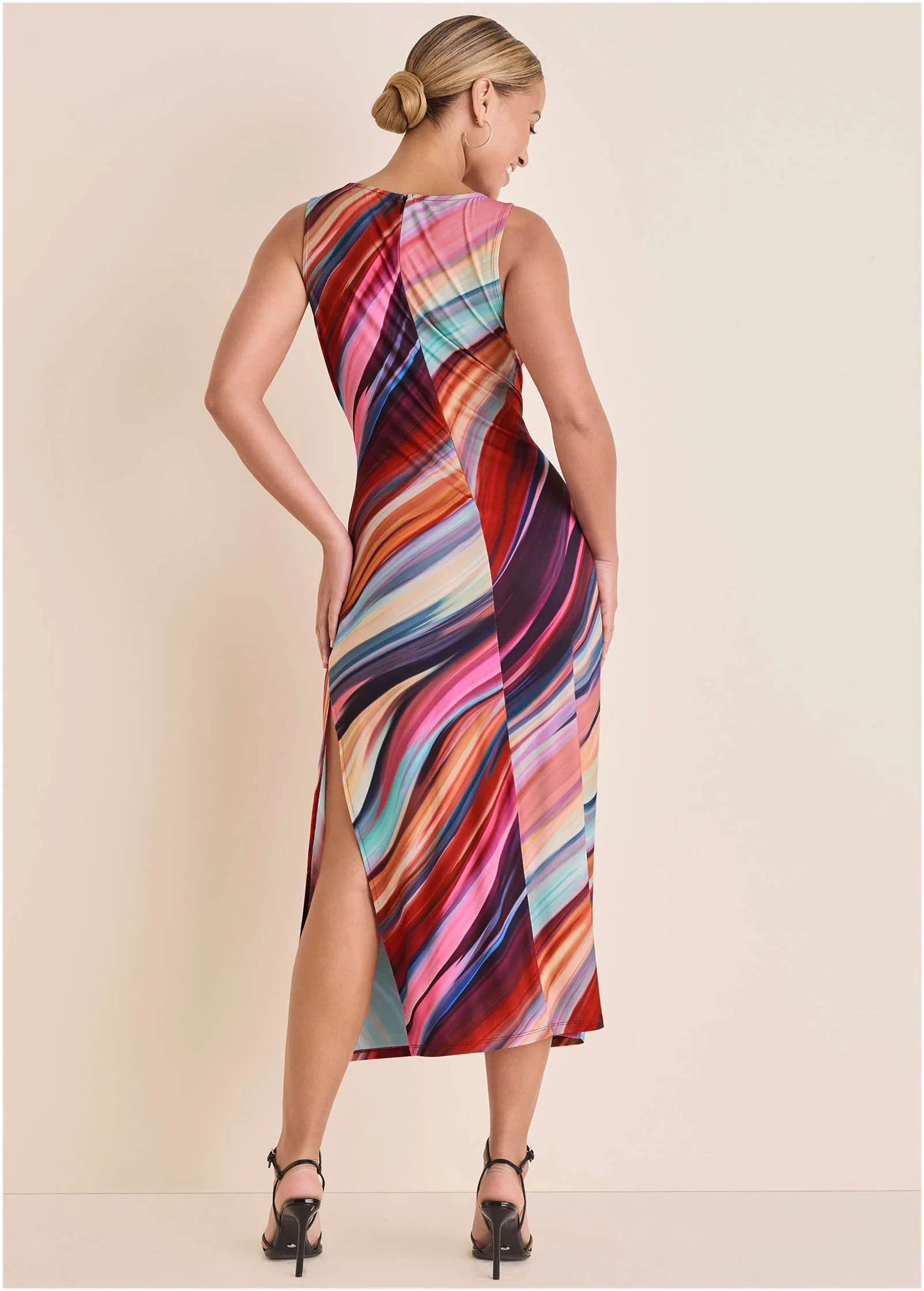 Plunging Maxi Dress  - Dark Rainbow