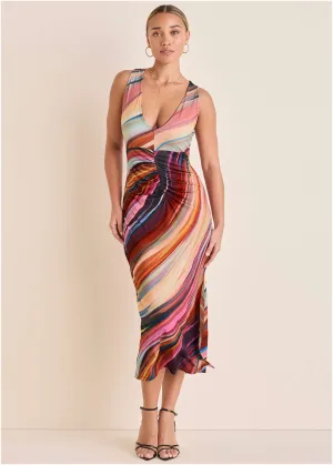 Plunging Maxi Dress  - Dark Rainbow