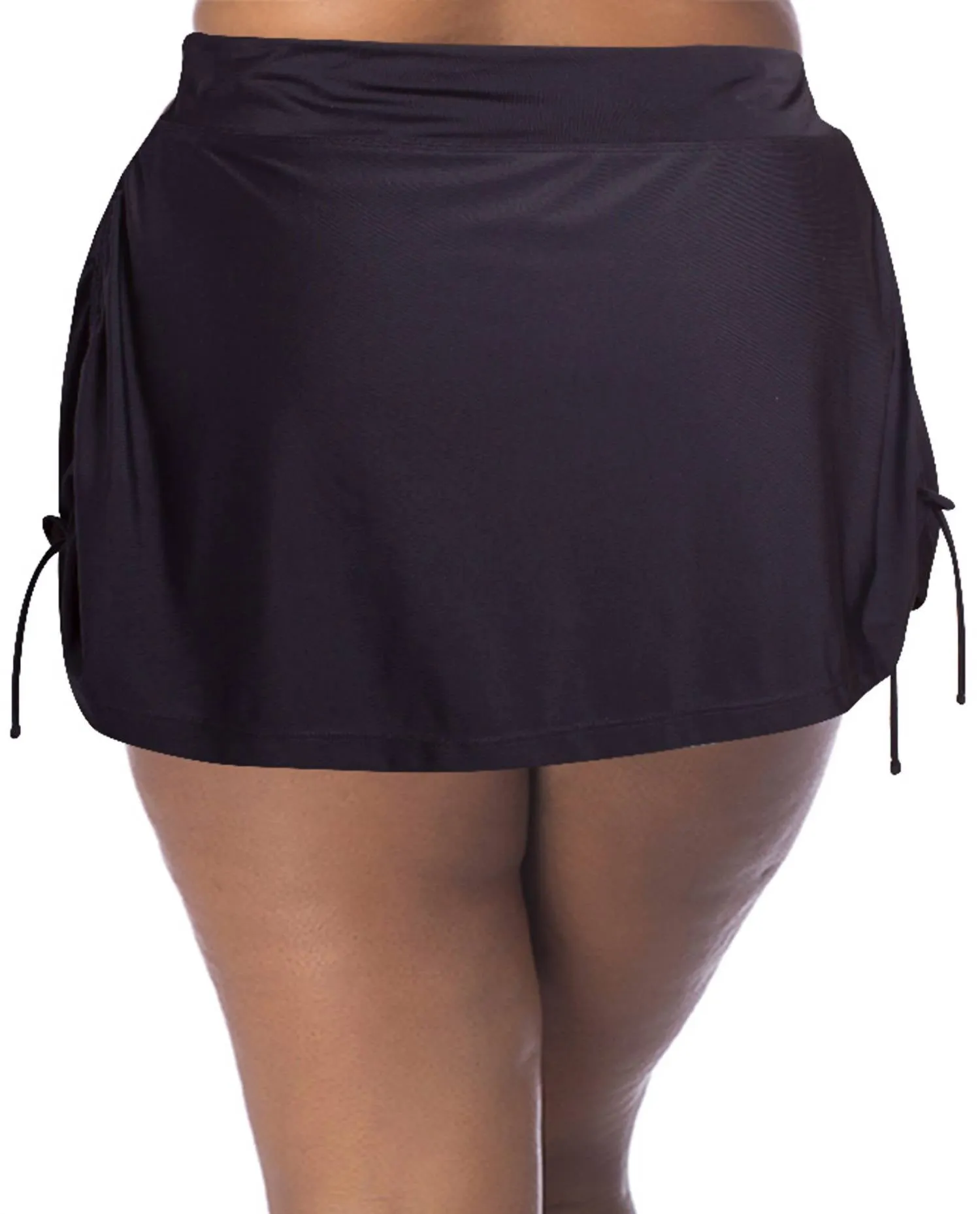 Plus Size Adjustable Sides Swim Skirt In Black