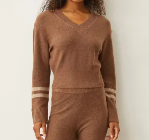 Plush Stripe Sweater In Latte