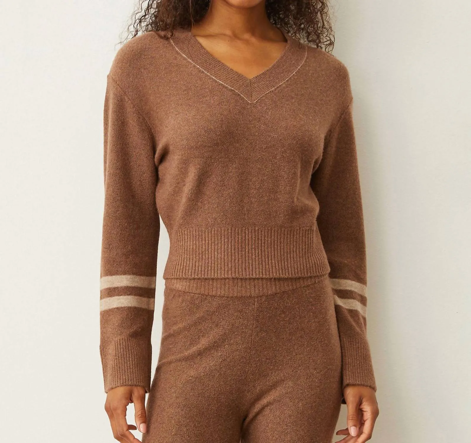 Plush Stripe Sweater In Latte