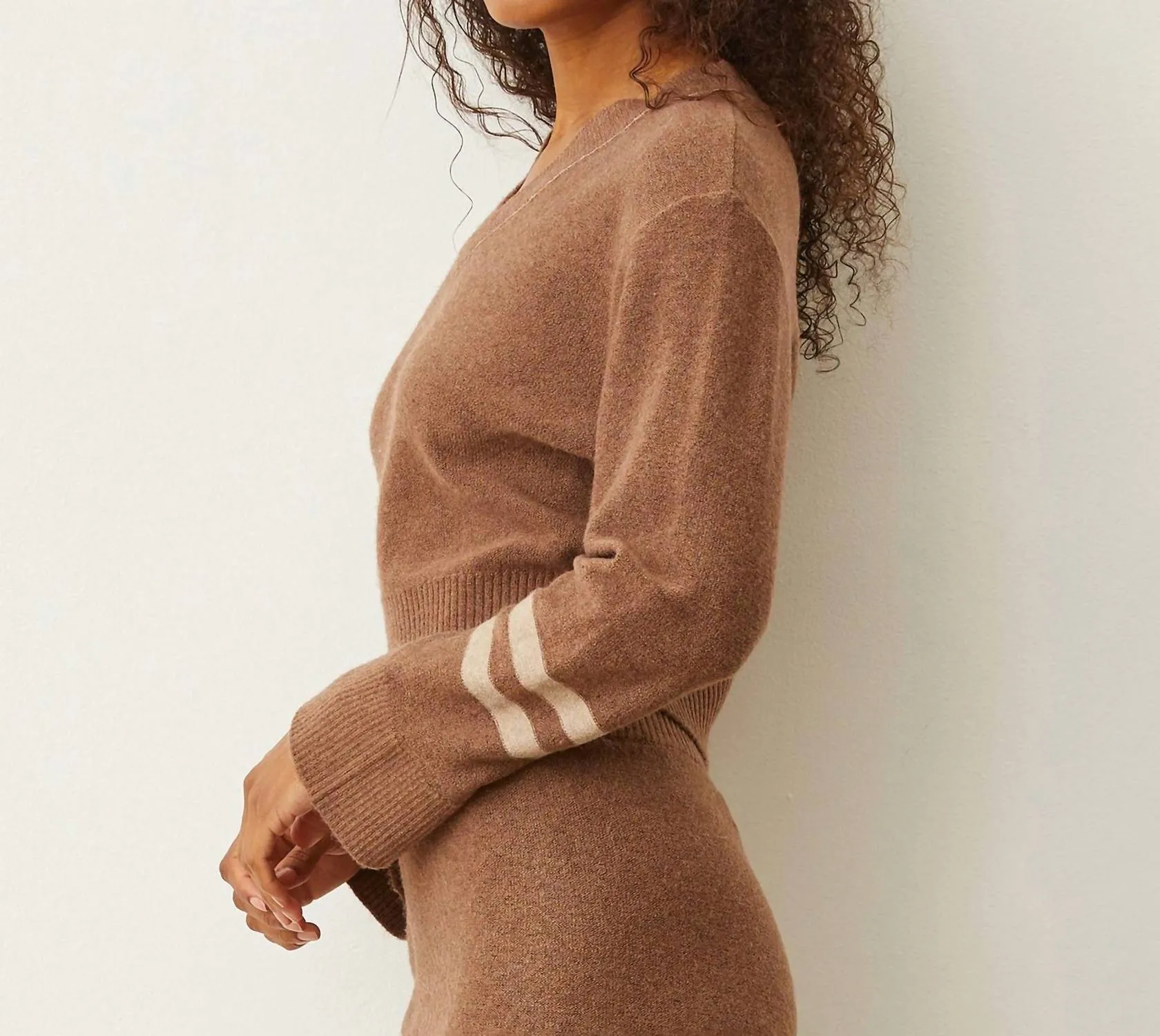 Plush Stripe Sweater In Latte