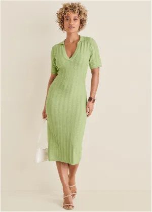 Pointelle Sweater Dress - Mint