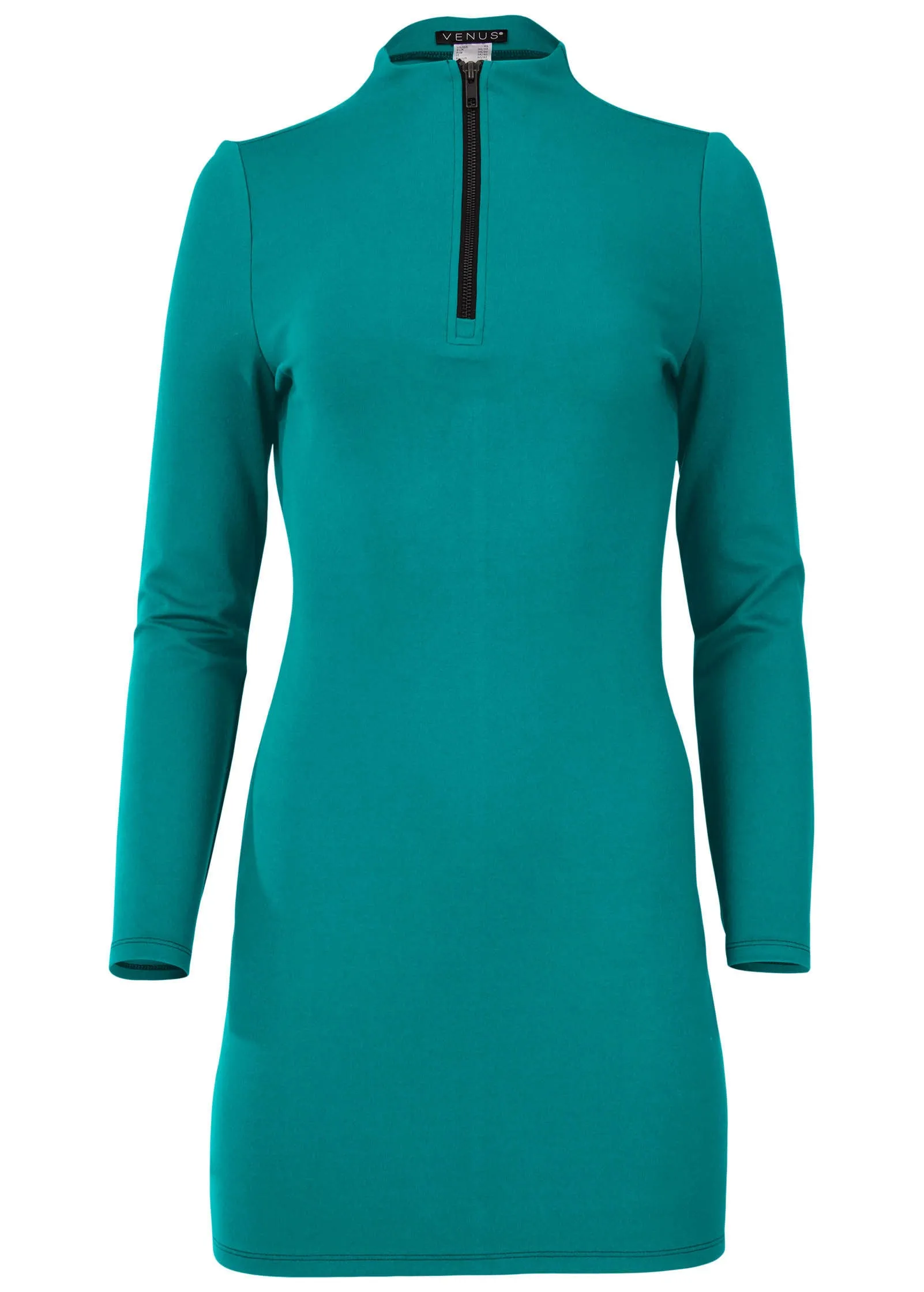Ponte Zip Front Mini Dress - Tropical Green