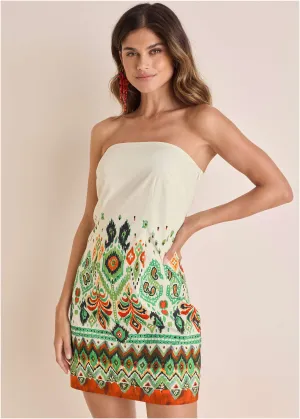 Poplin Strapless Mini Dress - Seti Olive Ikat