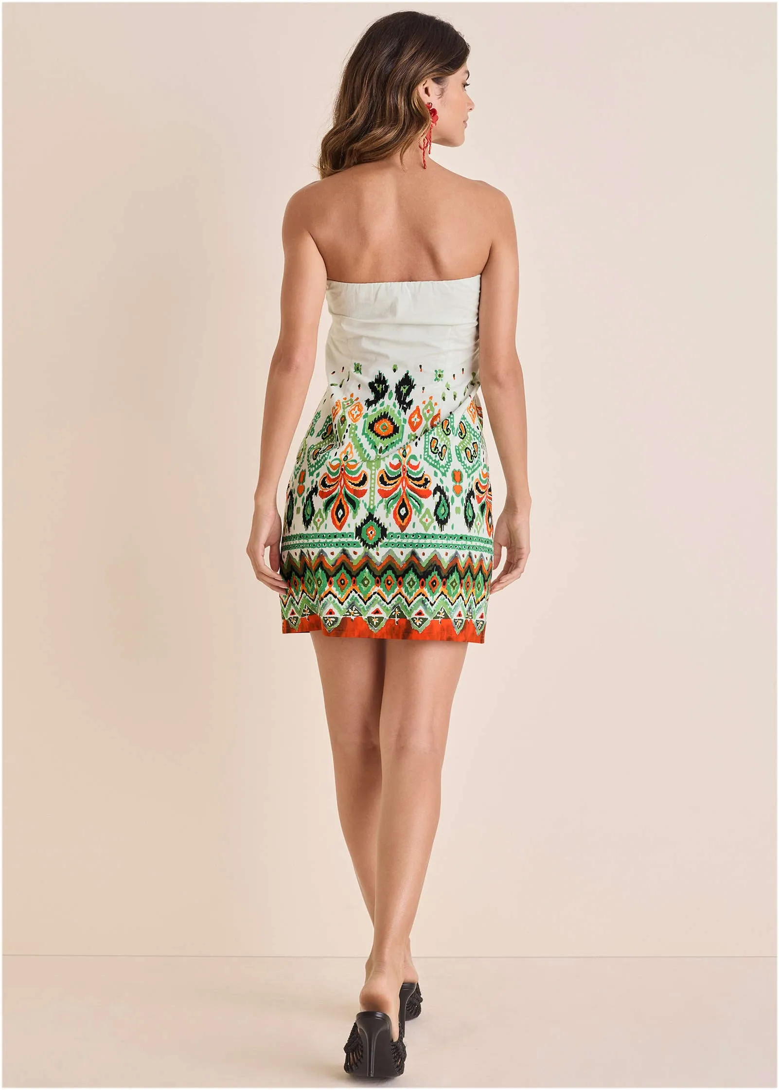Poplin Strapless Mini Dress - Seti Olive Ikat