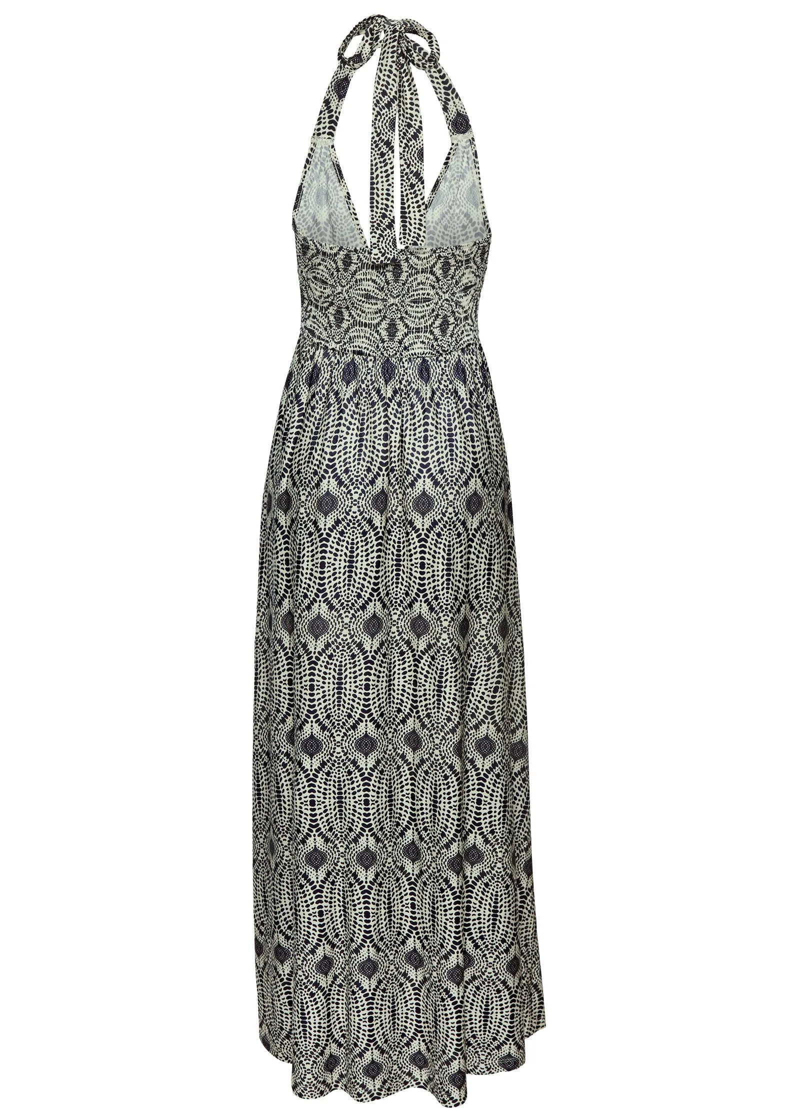 Print Halter Maxi Dress - Navy & Tan