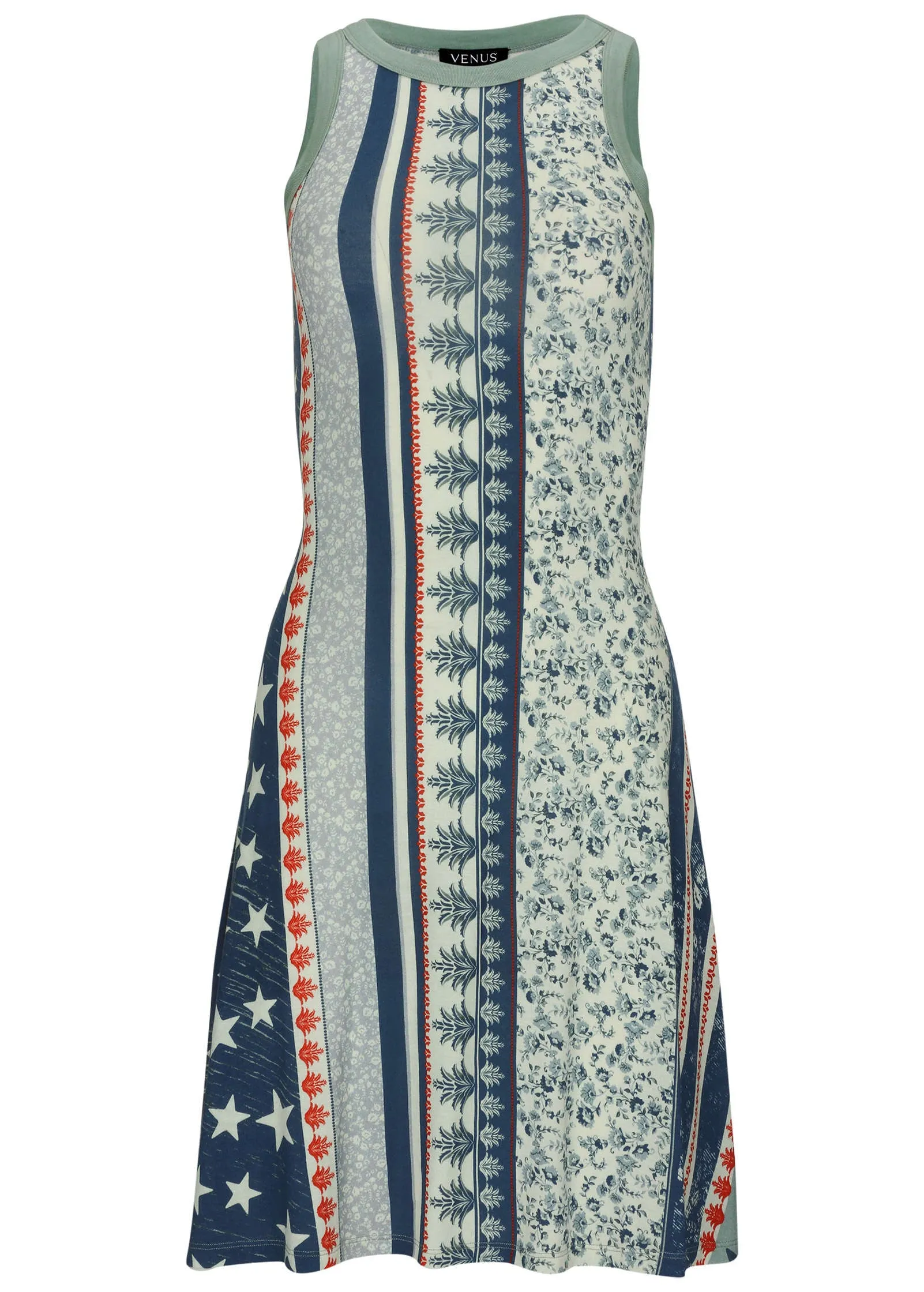 Printed Fit And Flare Dress - Americana Floral Star