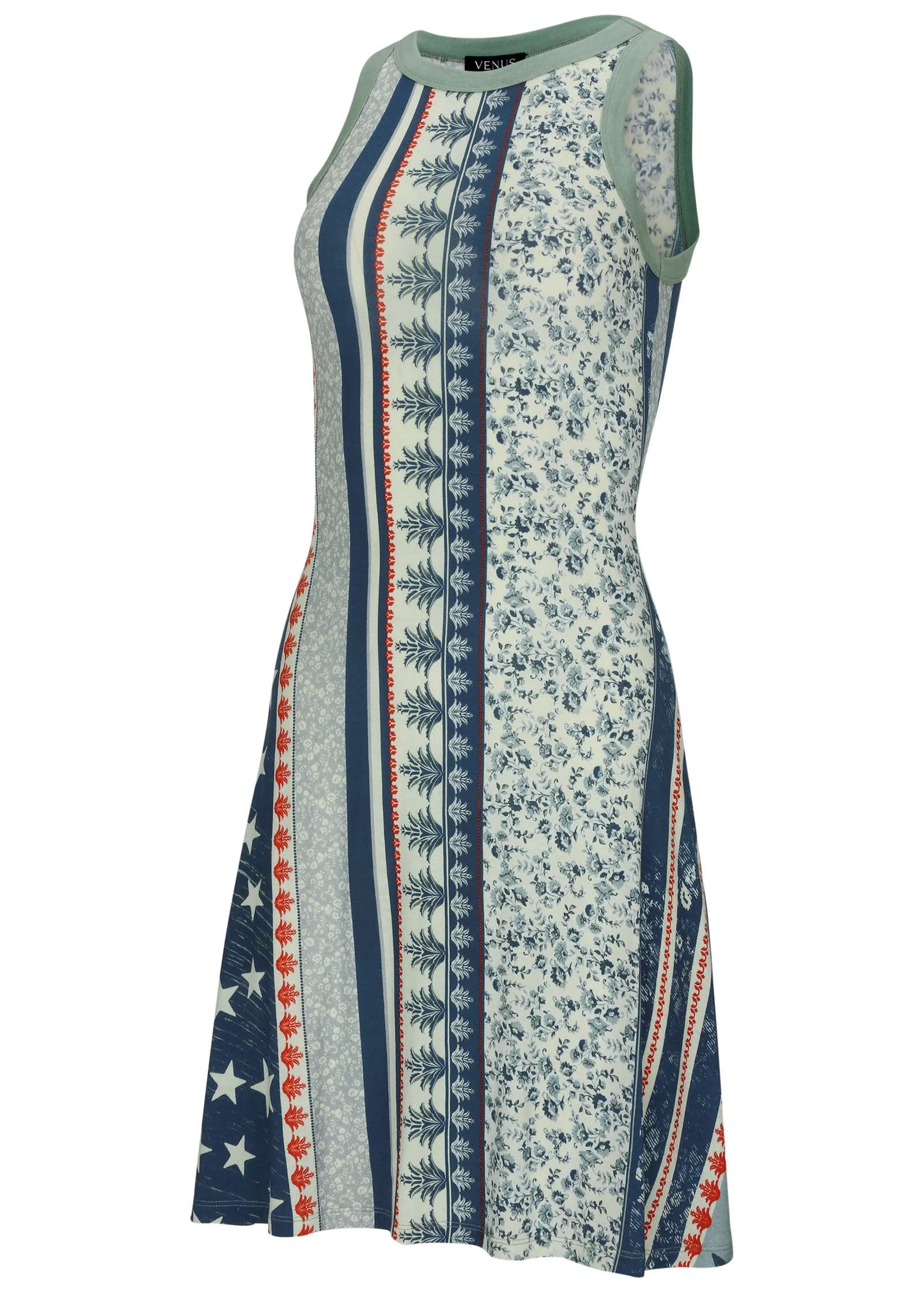Printed Fit And Flare Dress - Americana Floral Star