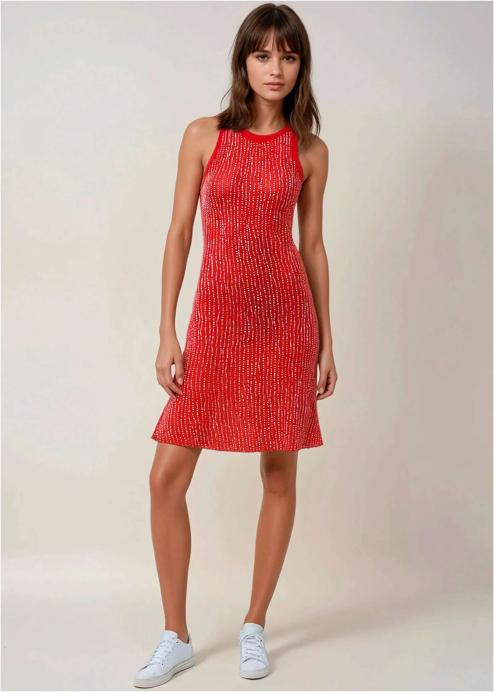 Printed Fit And Flare Dress - Red Dot Stripe