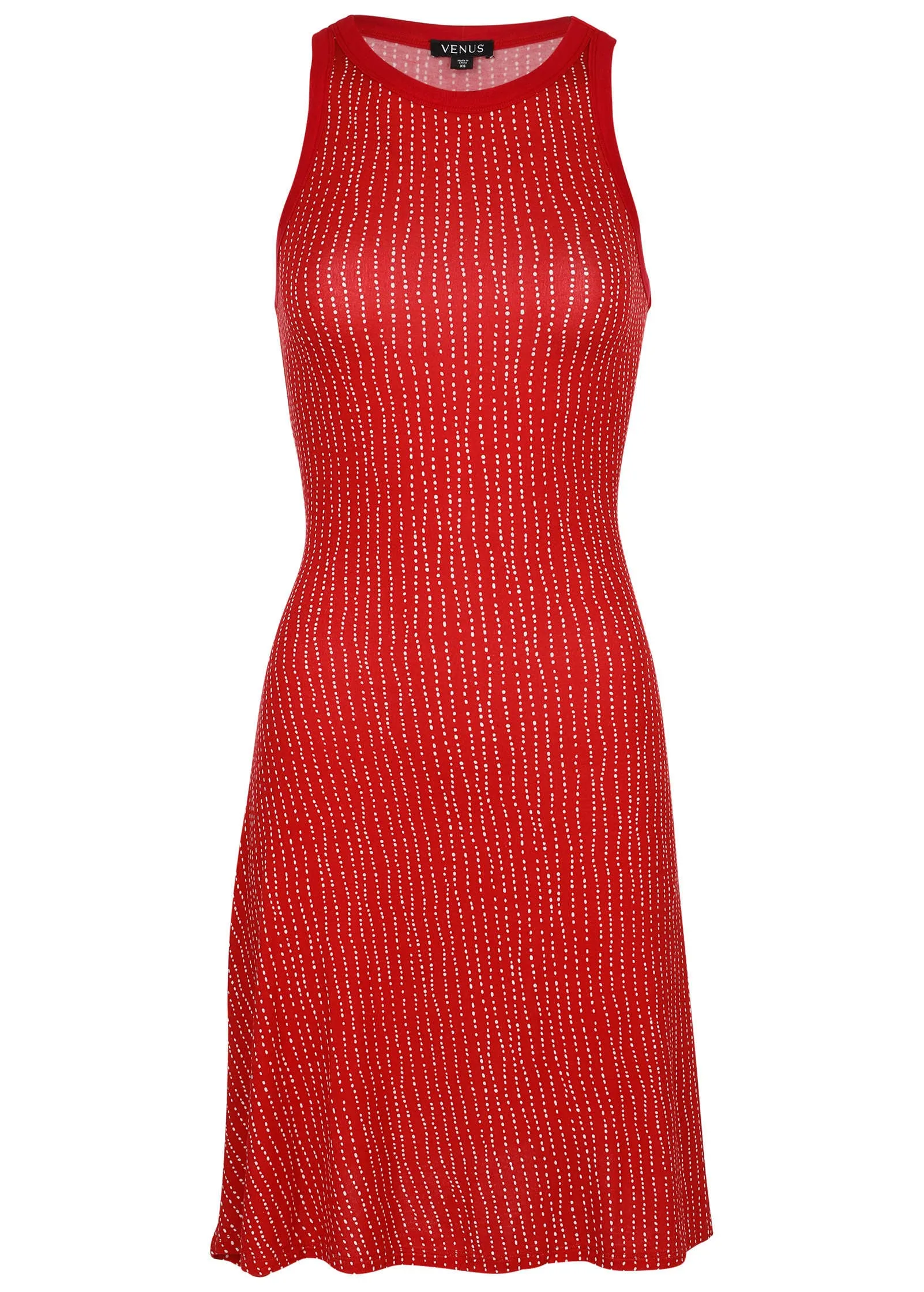 Printed Fit And Flare Dress - Red Dot Stripe