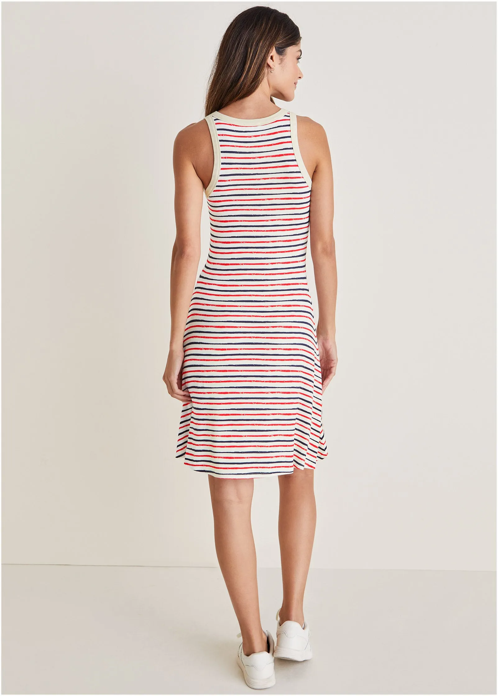 Printed Fit And Flare Dress - Tricolor Boardwalk Stripe