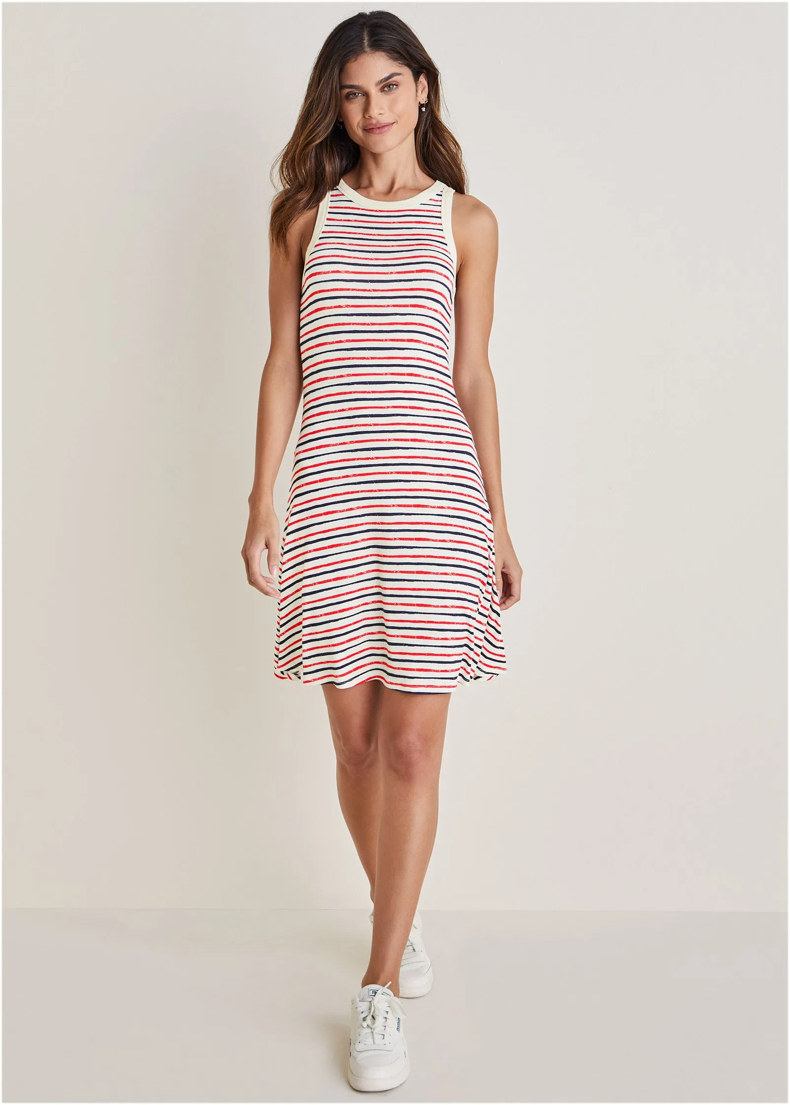 Printed Fit And Flare Dress - Tricolor Boardwalk Stripe