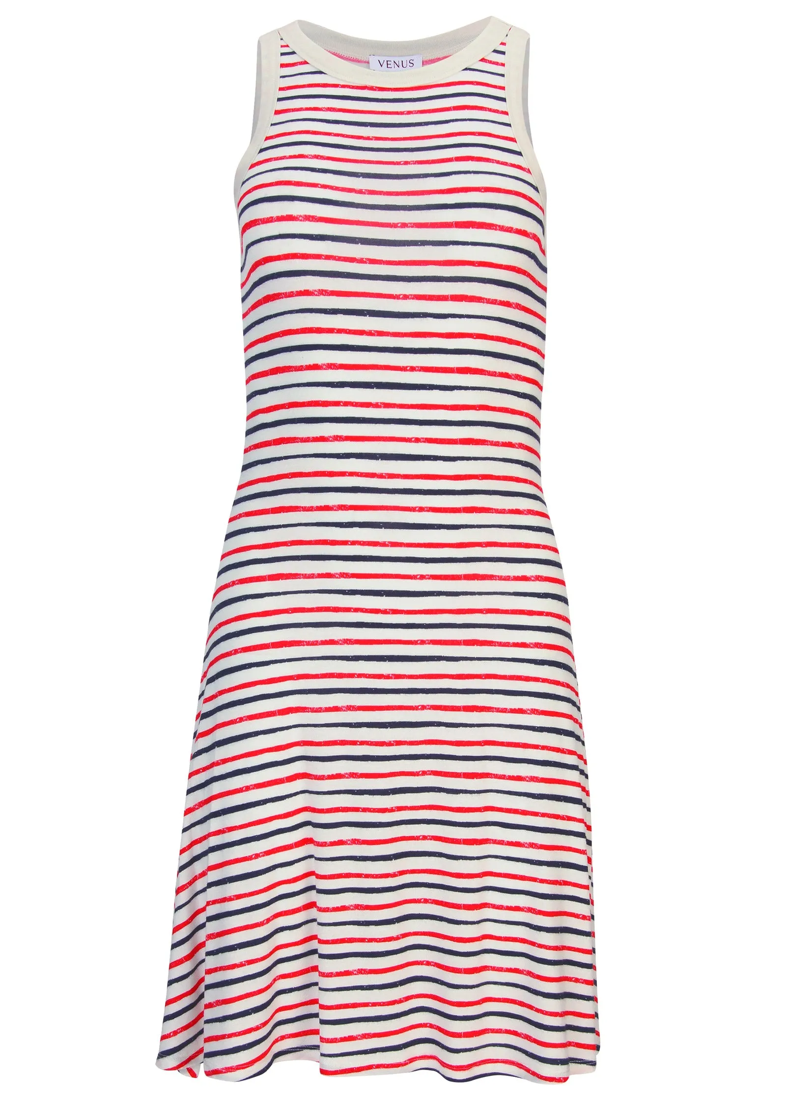 Printed Fit And Flare Dress - Tricolor Boardwalk Stripe