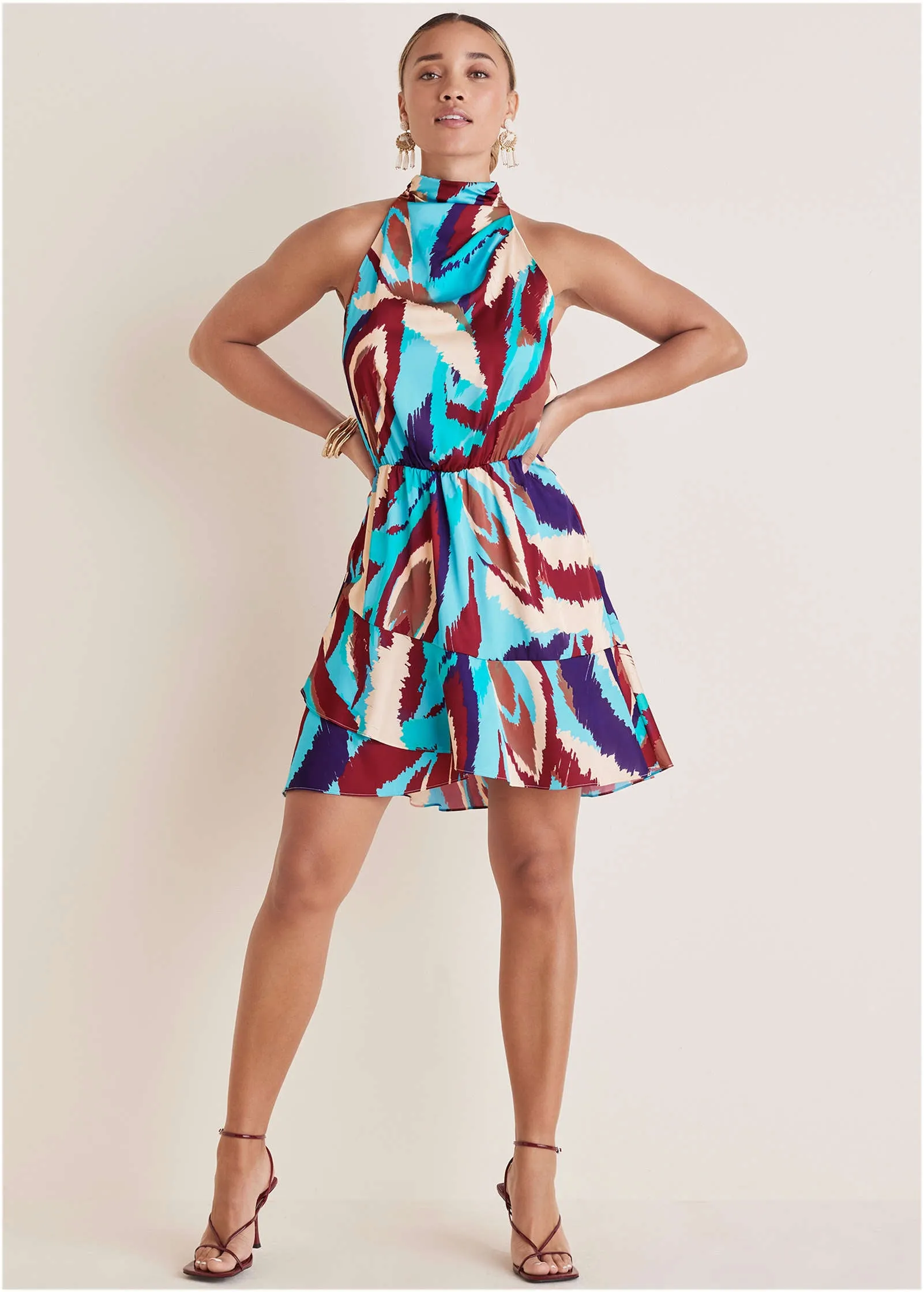 Printed Halter Mini Dress - Ikat Flowers