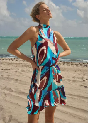 Printed Halter Mini Dress - Ikat Flowers