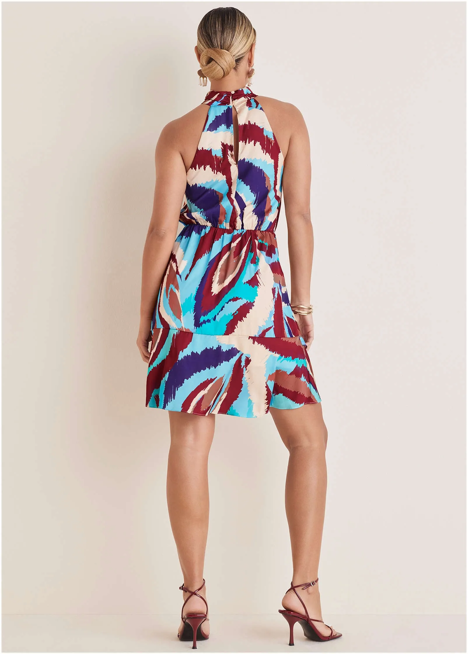 Printed Halter Mini Dress - Ikat Flowers
