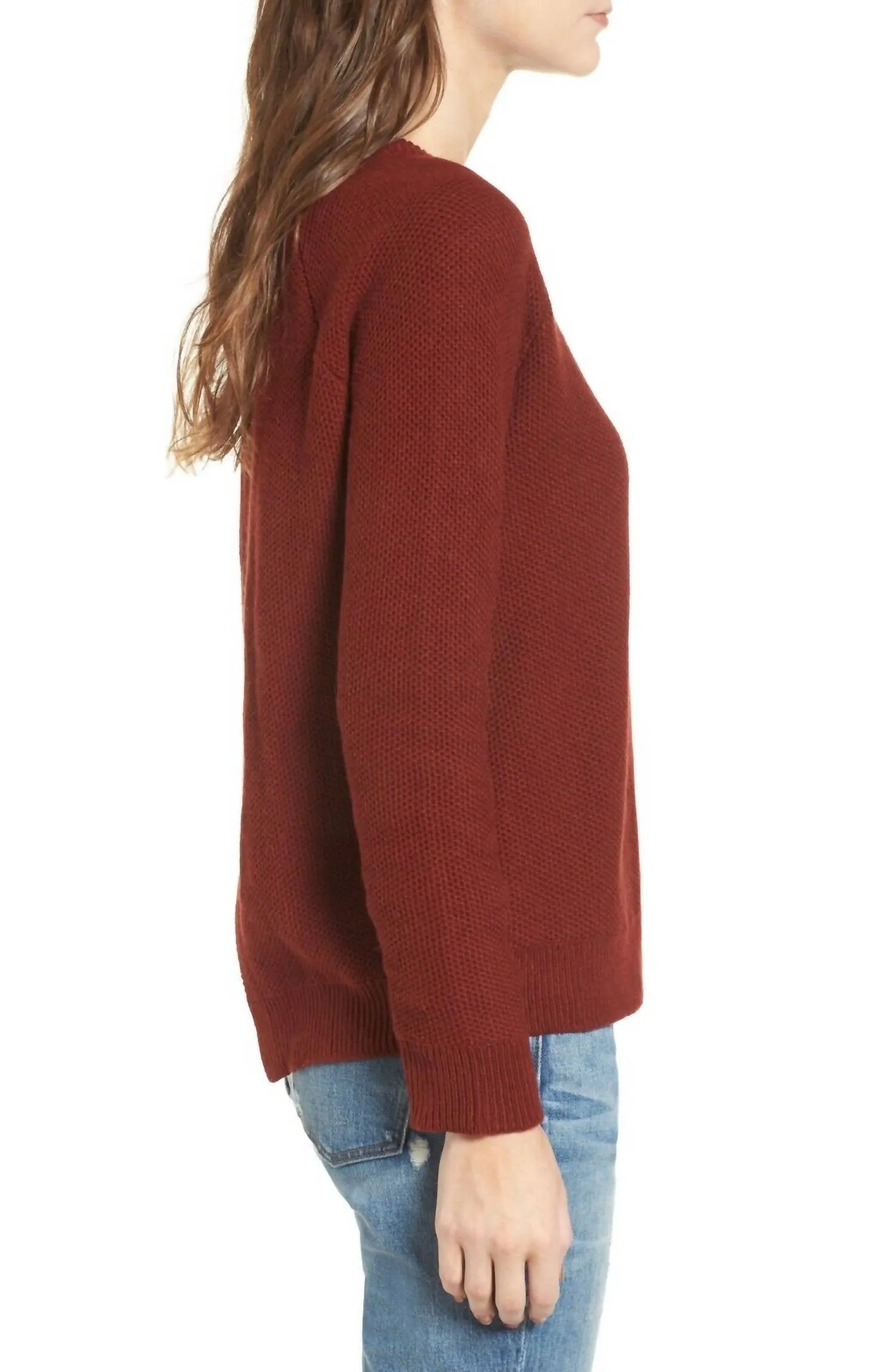 Province Cross Back Pullover Sweater In Burnt Mahogany