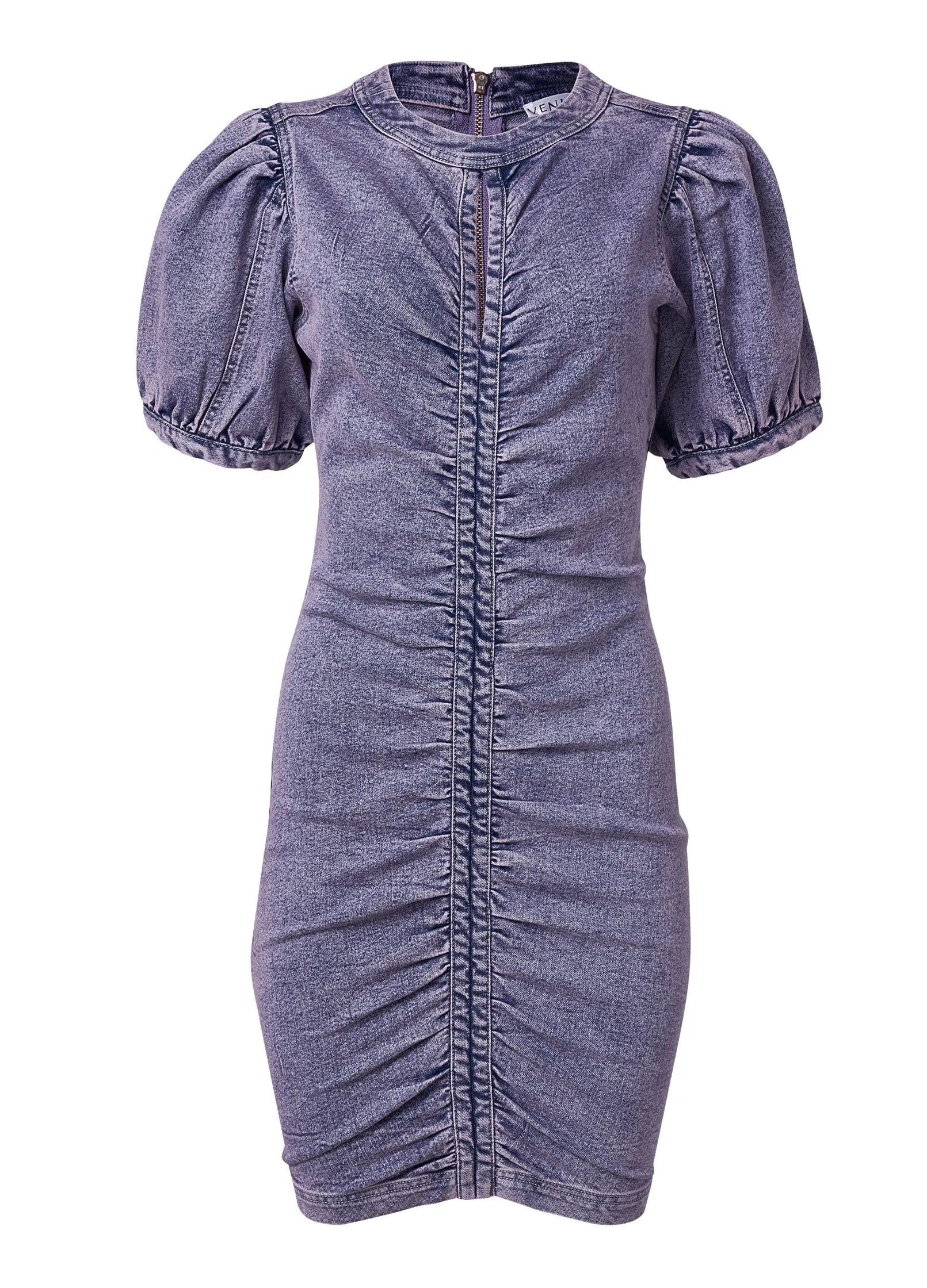 Puff Sleeve Denim Dress  - Lavender