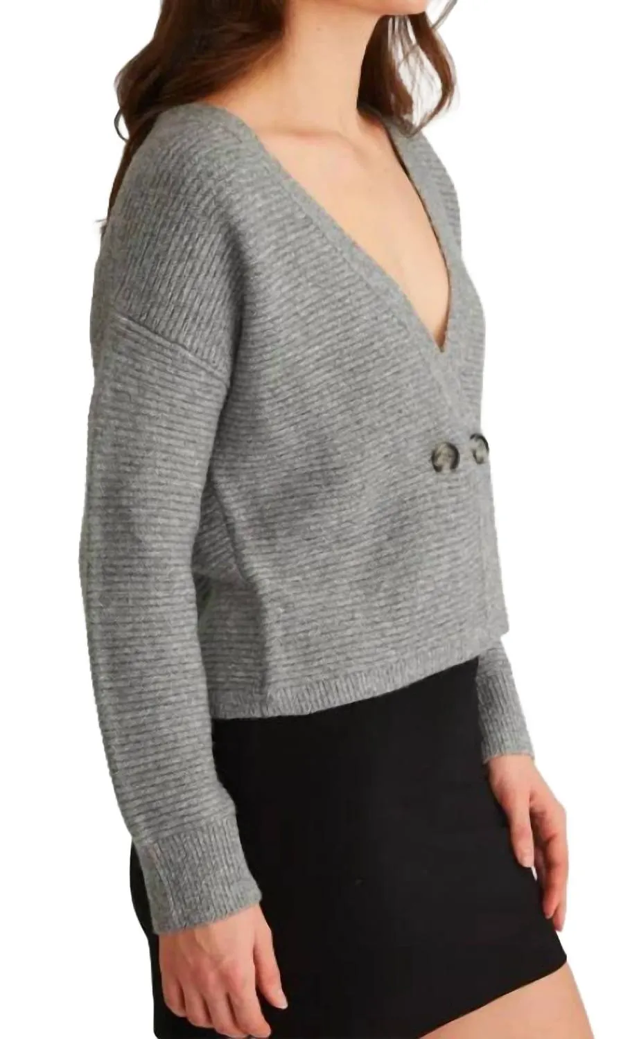 Quinn: Double Breasted Sweater In Smoke Grey