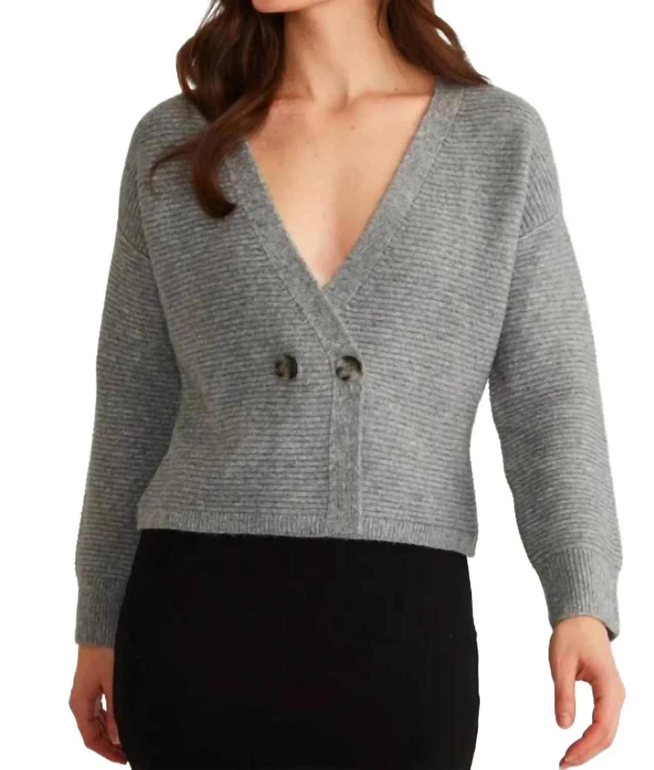Quinn: Double Breasted Sweater In Smoke Grey