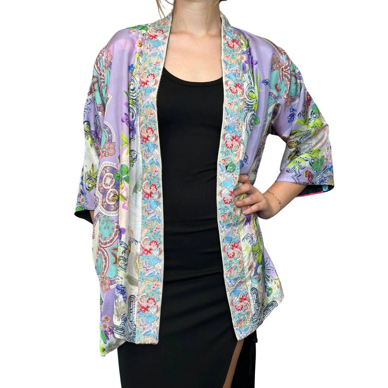Reversible Yena Kimono In Le Jardin Scarf Print