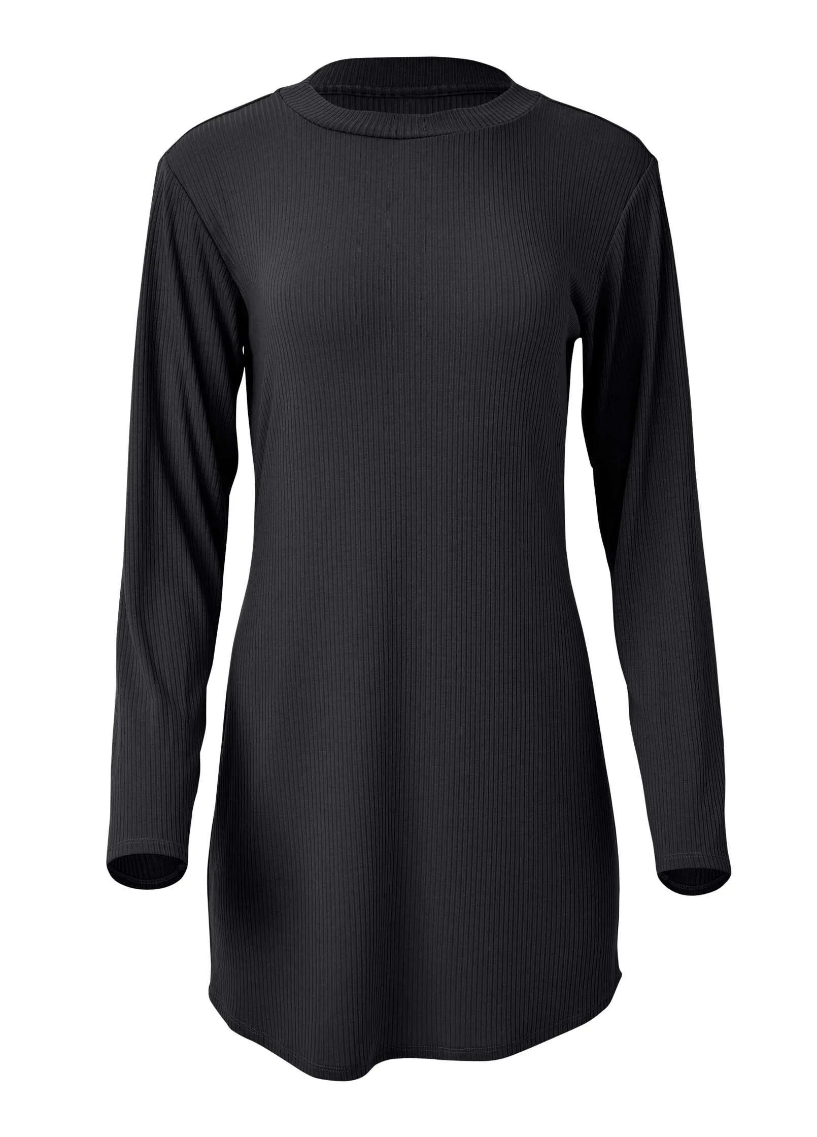 Ribbed T-Shirt Dress - Black